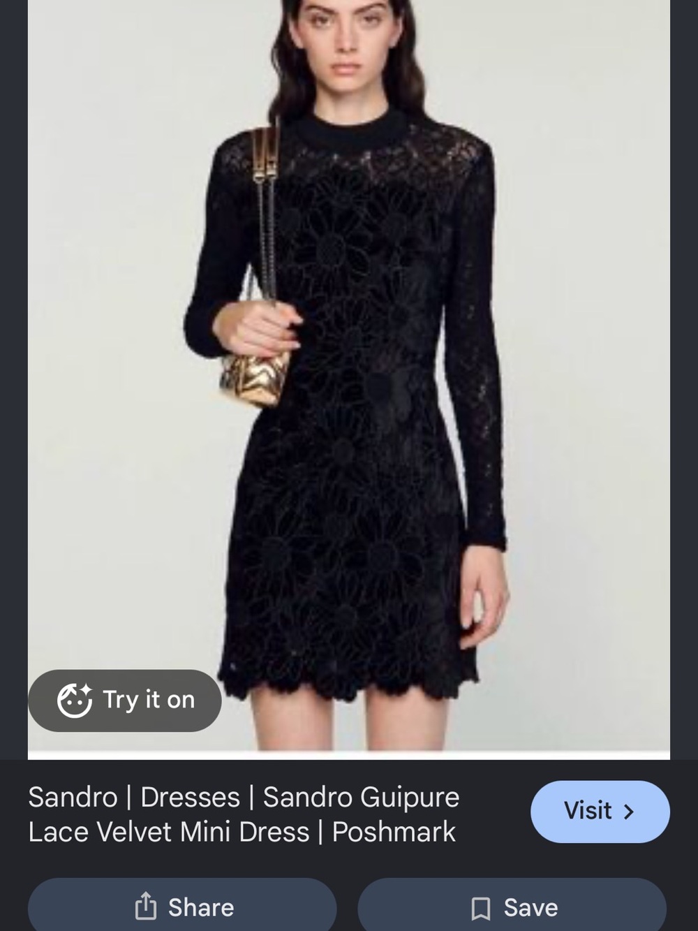Sandro Black Floral Guipure Lace Mini Dress